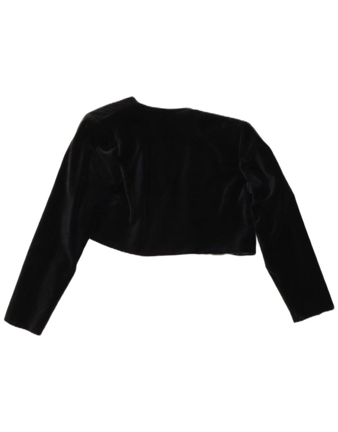 Jaqueta Bolero aberta de veludo feminina vintage Reino Unido 14 poliéster preto médio