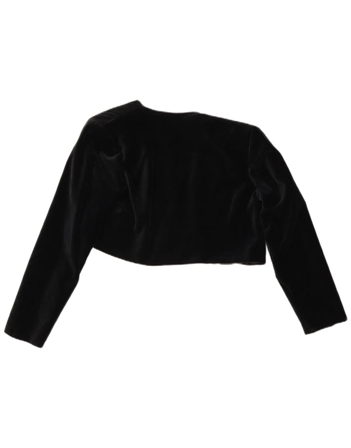 Jaqueta Bolero aberta de veludo feminina vintage Reino Unido 14 poliéster preto médio
