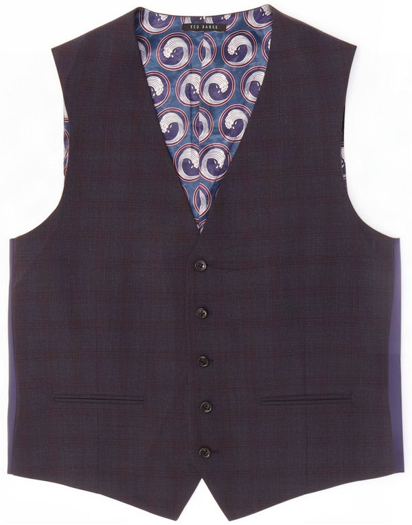 Colete masculino Ted Baker IT 52 grande lã xadrez azul marinho