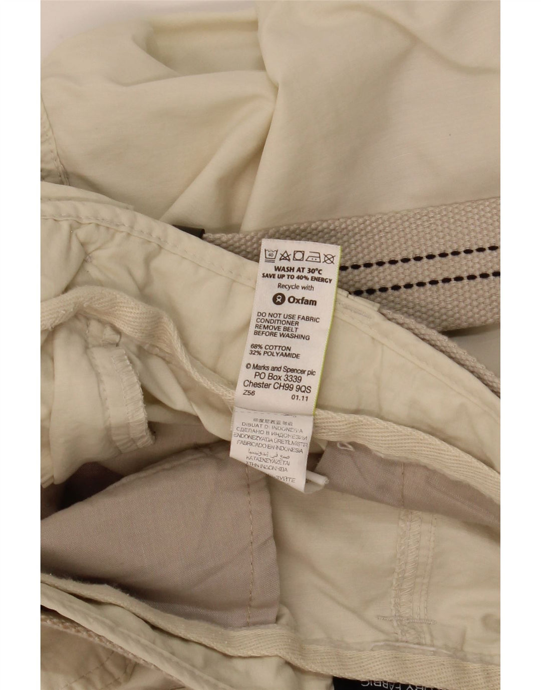 Bermuda cargo masculina MARKS & SPENCER W38 XL algodão bege