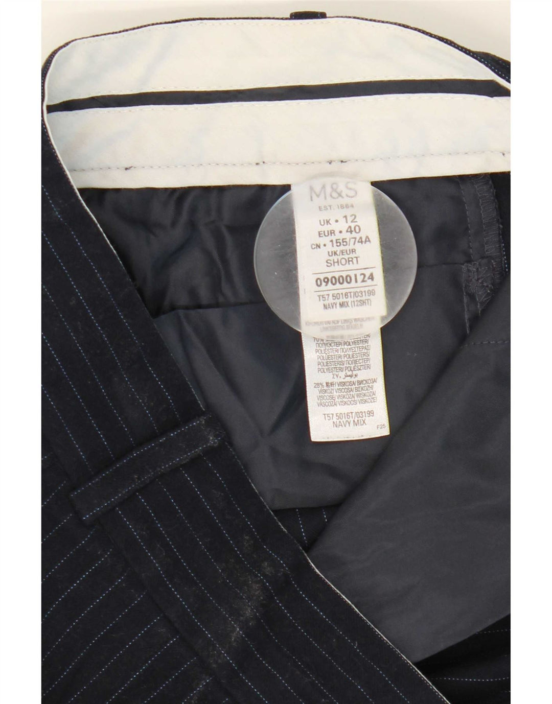 Calça feminina Marks & Spencer Reino Unido 12 médio W32 L27 azul marinho
