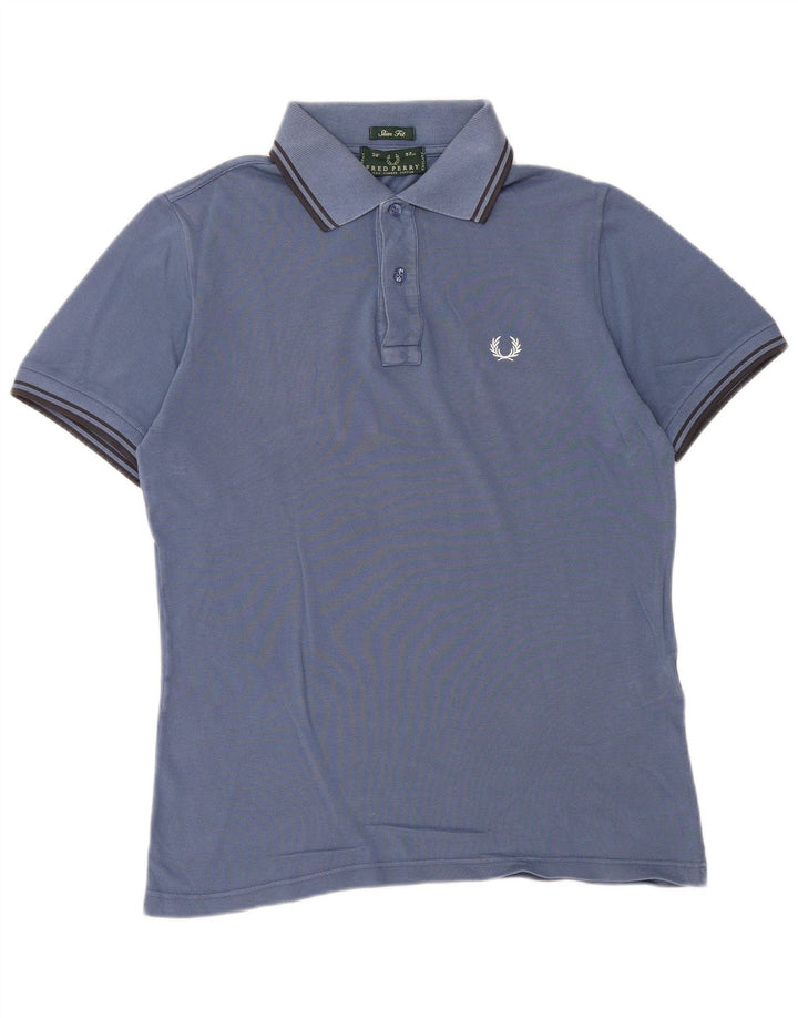 FRED PERRY Mens Slim Fit Polo Shirt Small Blue Cotton