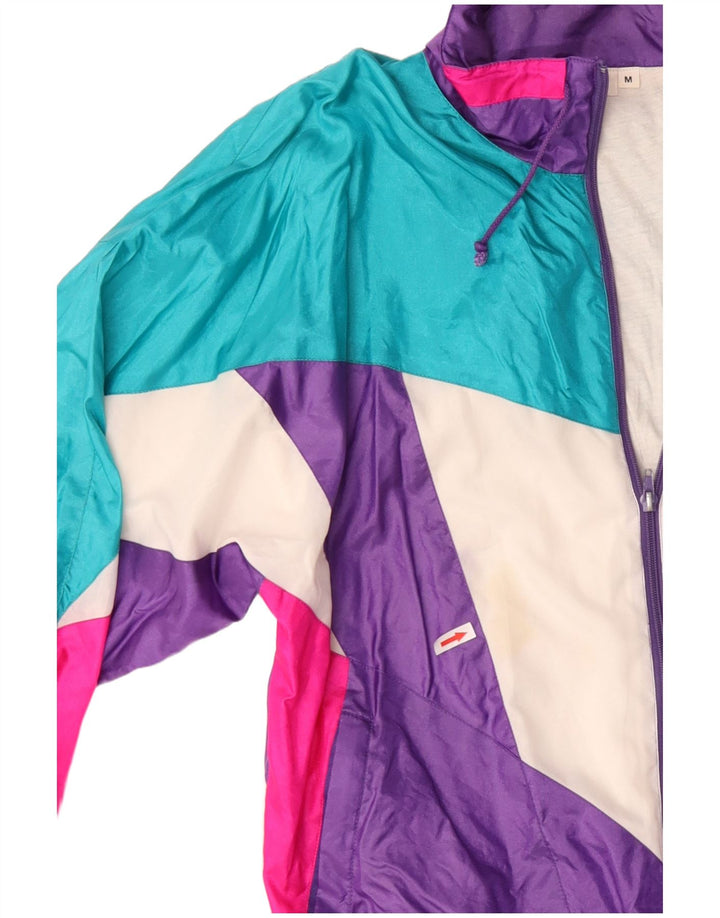 Jaqueta vintage masculina de agasalho médio colorido bloco colorido dos anos 80