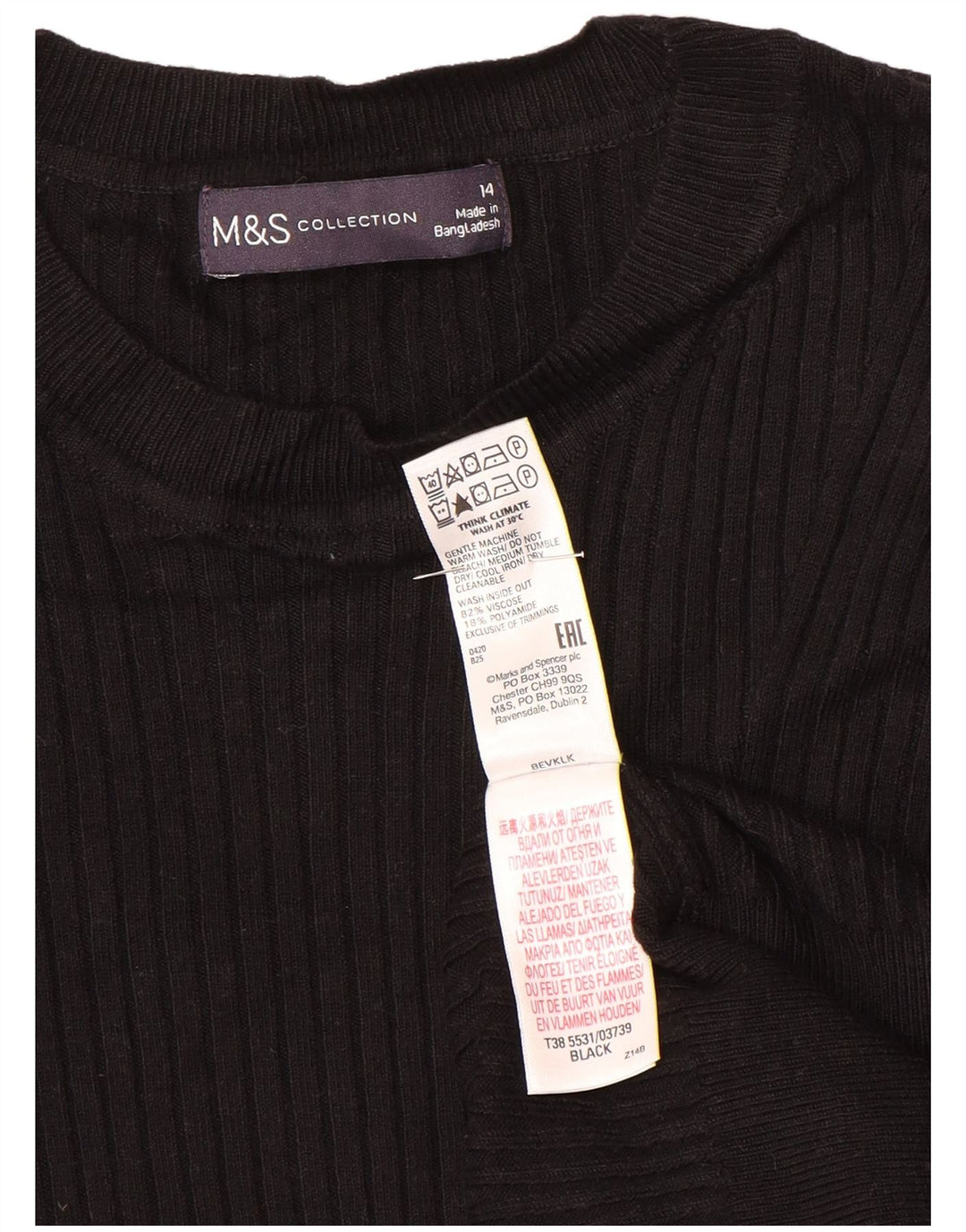 Suéter feminino Marks & Spencer com gola redonda Reino Unido 14 médio preto