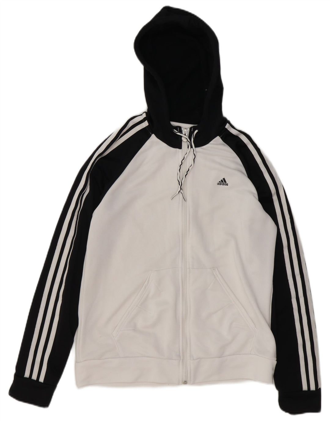 ADIDAS Womens Zip Hoodie Sweater UK 16 Grande Branco Colourblock Poliéster