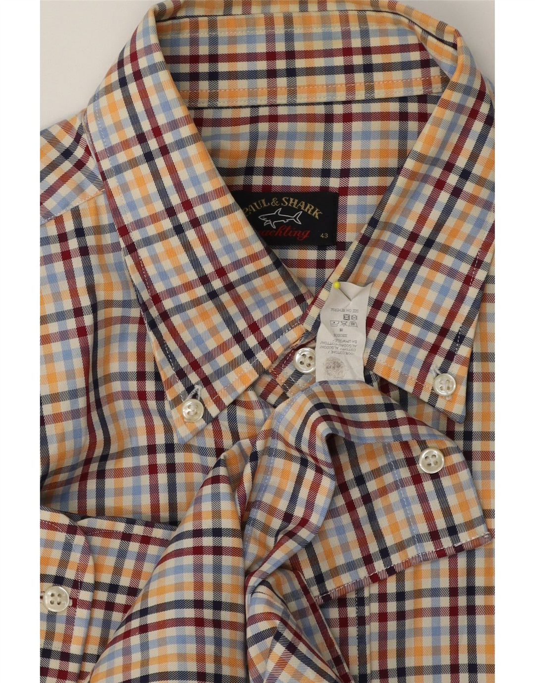 Camisa masculina de flanela Paul & Shark tamanho 43 XL algodão xadrez multicolorido