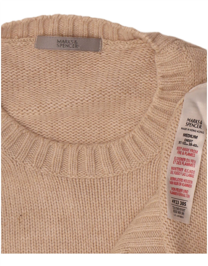 Suéter masculino Marks & Spencer com gola redonda Reino Unido 38/40 algodão bege médio