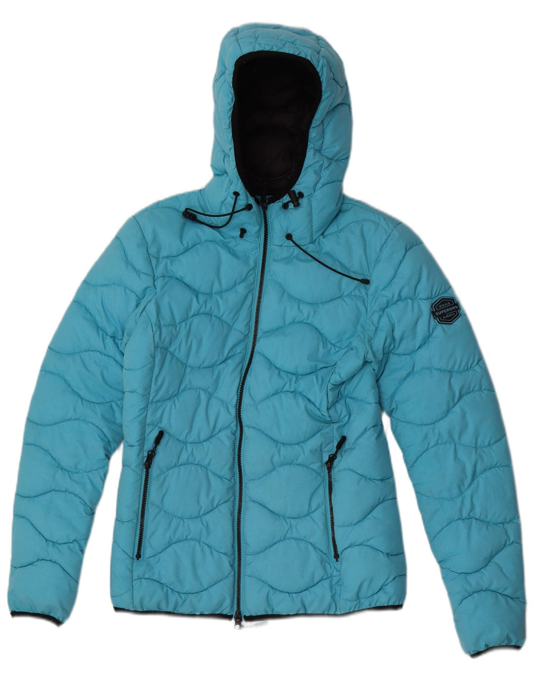 Jaqueta acolchoada com capuz feminina Superdry UK 8 poliéster azul pequeno