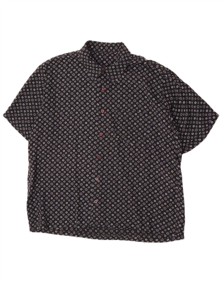 Camisa masculina vintage de manga curta média preta geométrica