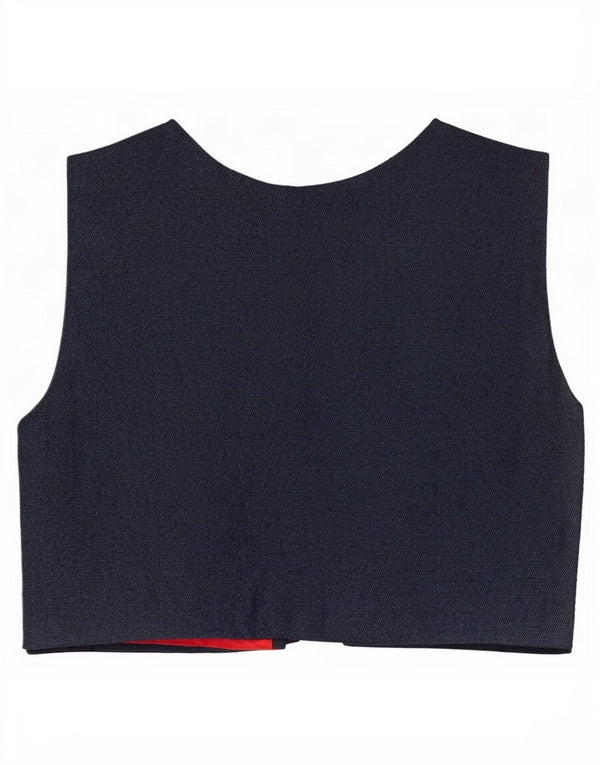 Colete jeans feminino vintage aberto Reino Unido 10 pequenos retalhos multicoloridos
