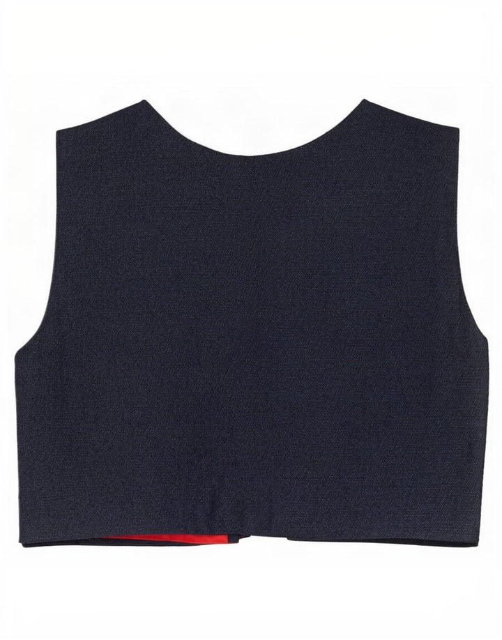 Colete jeans feminino vintage aberto Reino Unido 10 pequenos retalhos multicoloridos