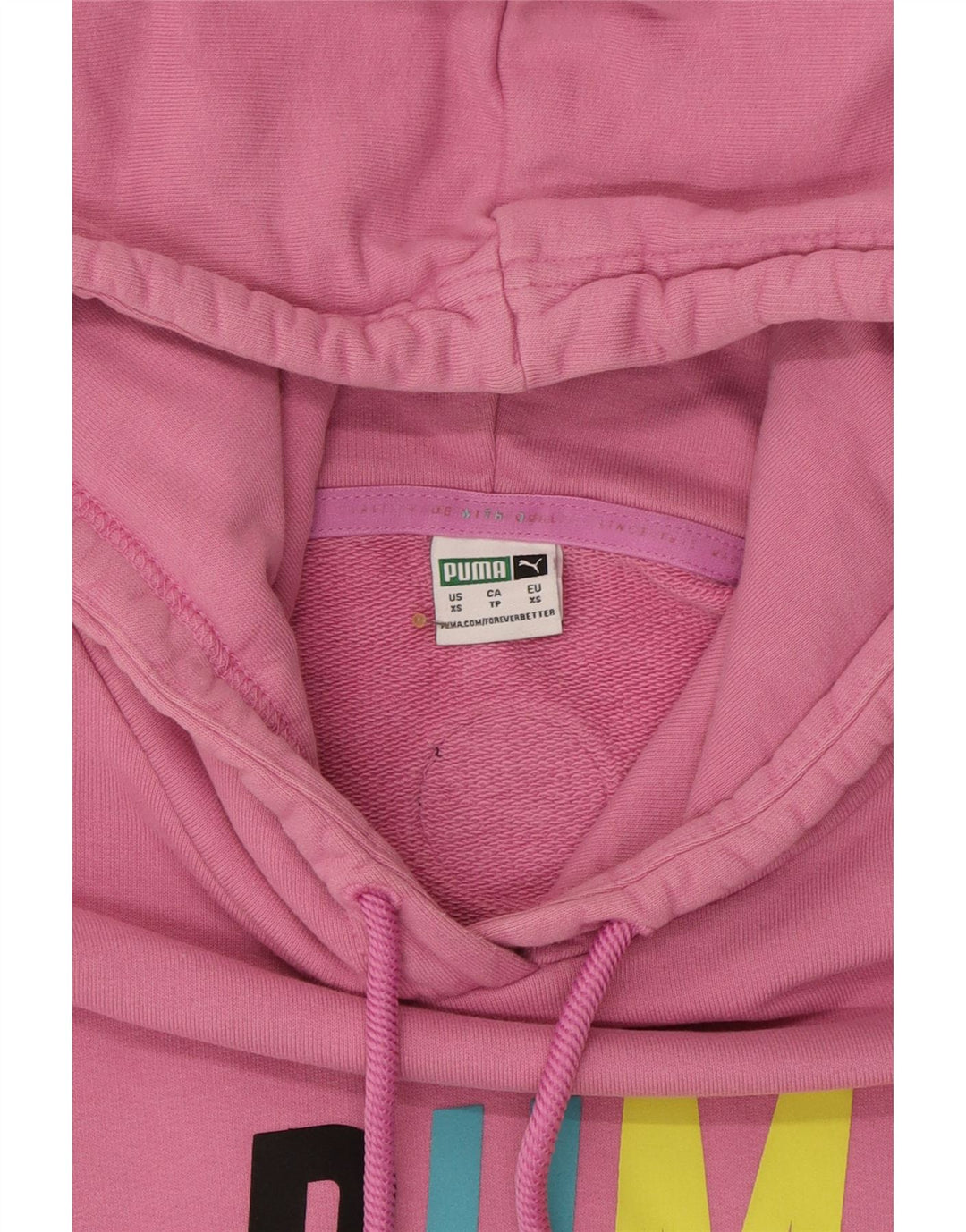 PUMA Womens Graphic Hoodie Jumper UK 6 XS Pink Cotton Vintage Puma and Second-Hand Puma from Messina Hembry 