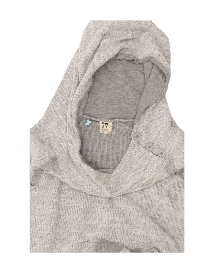 ROXY Girls Button Neck Hoodie Jumper 13-14 Years XL Grey Cotton Vintage Roxy and Second-Hand Roxy from Messina Hembry 