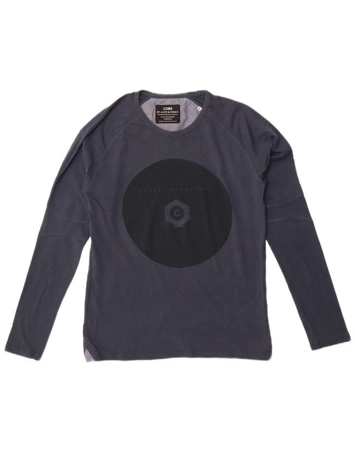 Jack & Jones Camiseta masculina gráfica manga comprida médio azul marinho