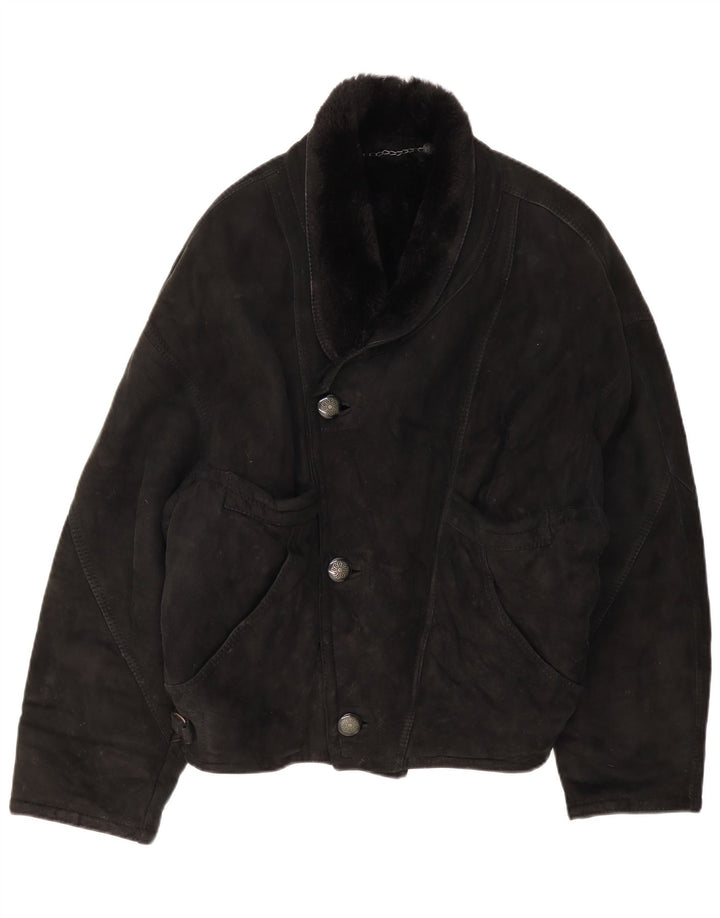 Jaqueta masculina vintage de shearling IT 50 grande shearling preto