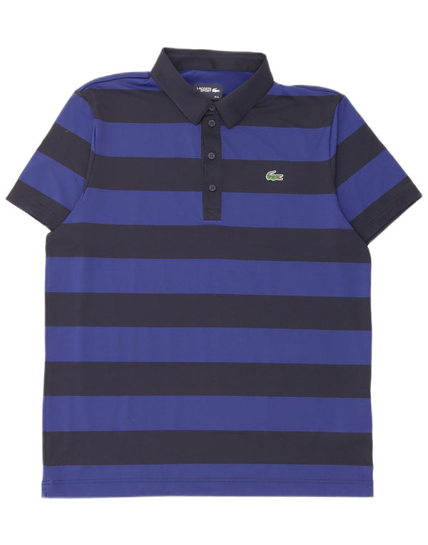Camisa polo masculina LACOSTE tamanho 6 XL poliéster listrado azul marinho