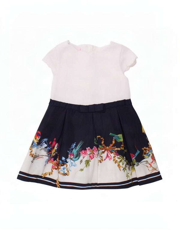 Vestido Ted Baker para meninas, linha A, 3-6 meses, branco, floral, poliéster