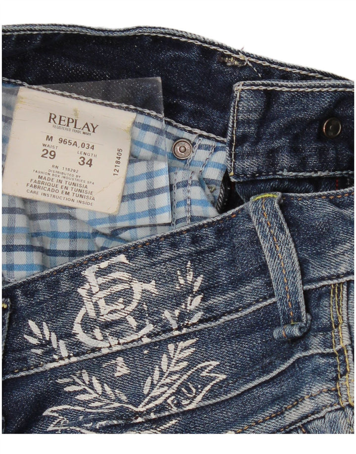 Replay Jeans feminino gráfico reto W29 L30 algodão azul
