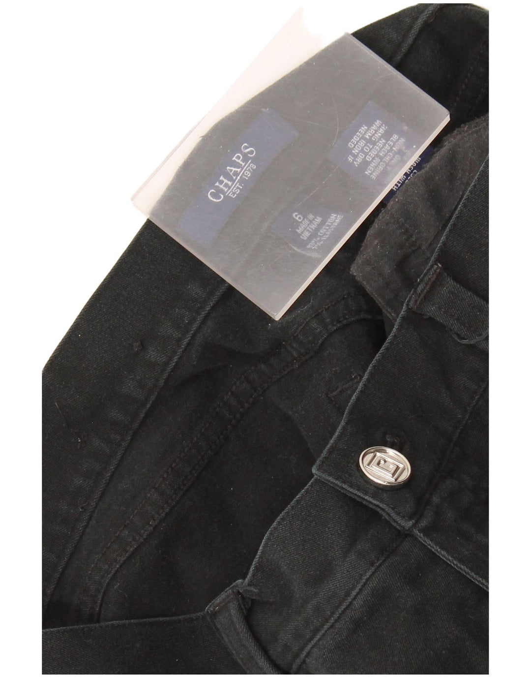 Calça feminina reta casual CHAPS US 6 médio W30 L30 algodão preto