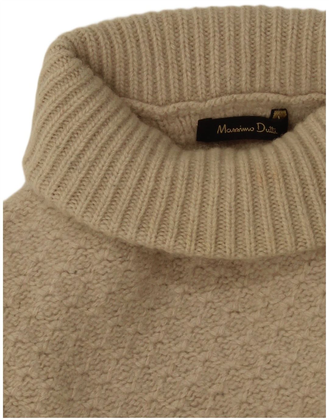 Suéter feminino Massimo Dutti com gola redonda Reino Unido 14 grande bege geométrico