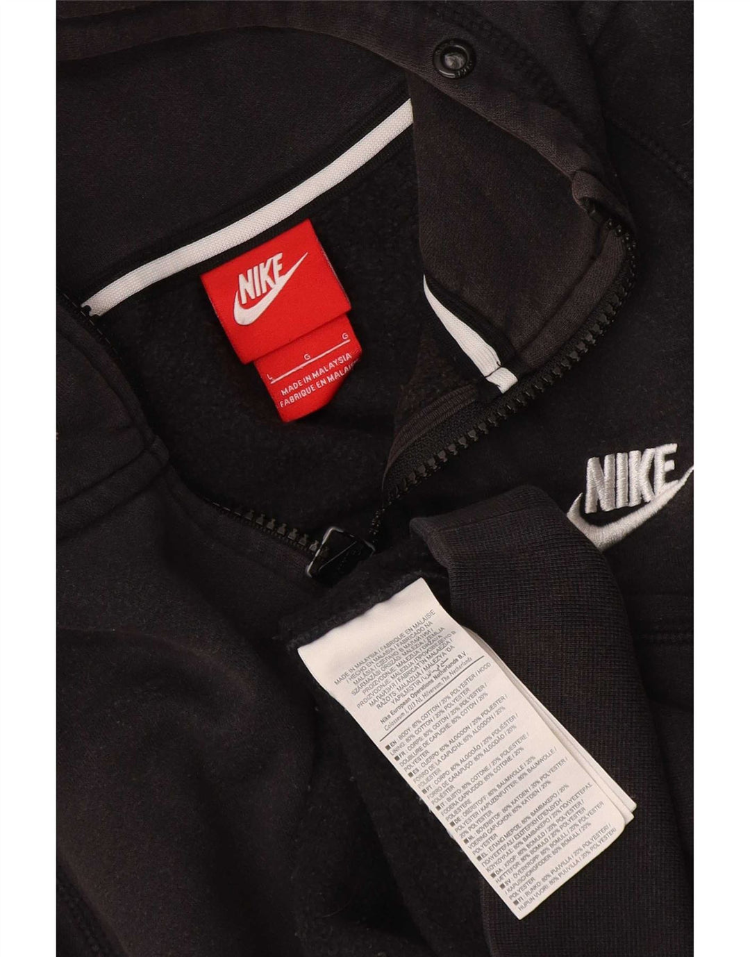 Suéter Nike masculino com capuz e zíper grande de algodão preto