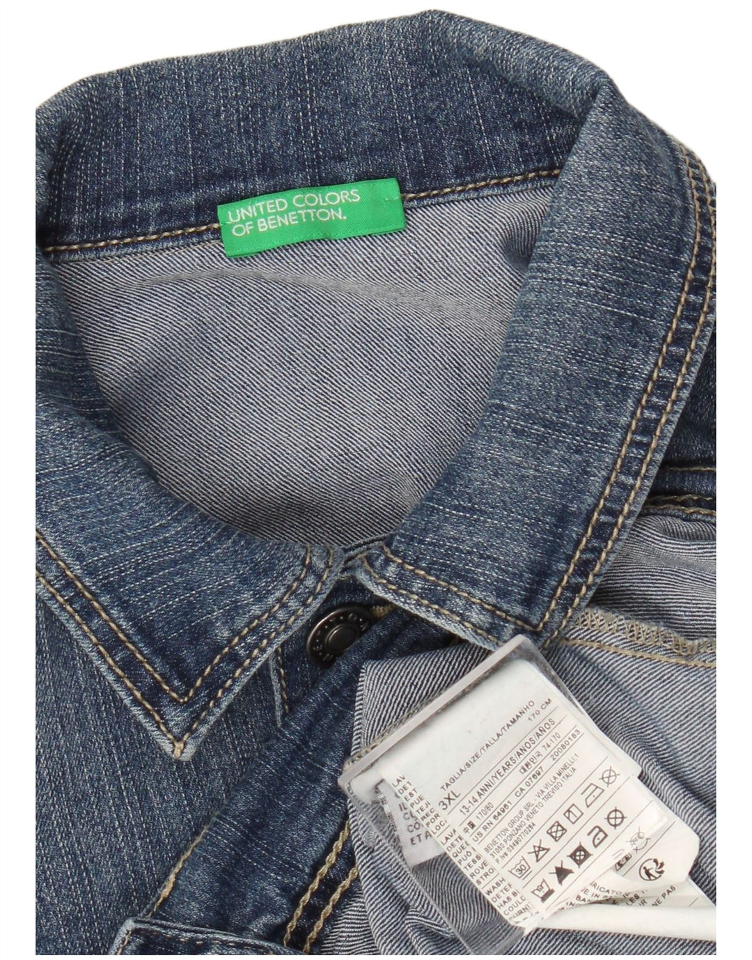 Jaqueta jeans Benetton Boys 13-14 anos 3XL azul algodão