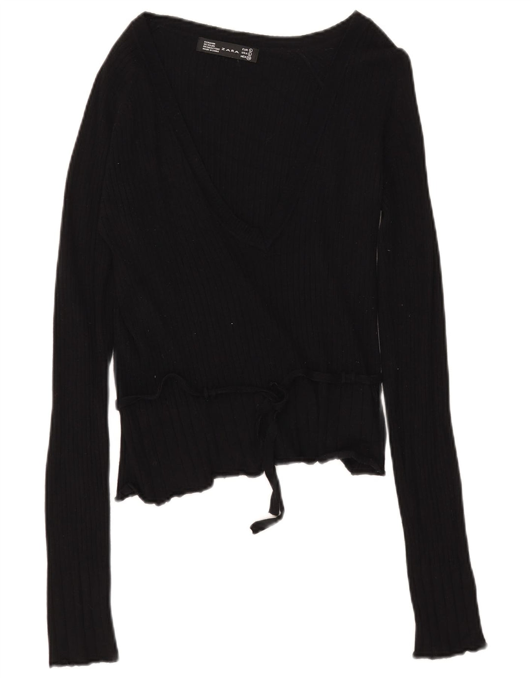 Top feminino Zara de manga comprida UK 14 grande rayon preto