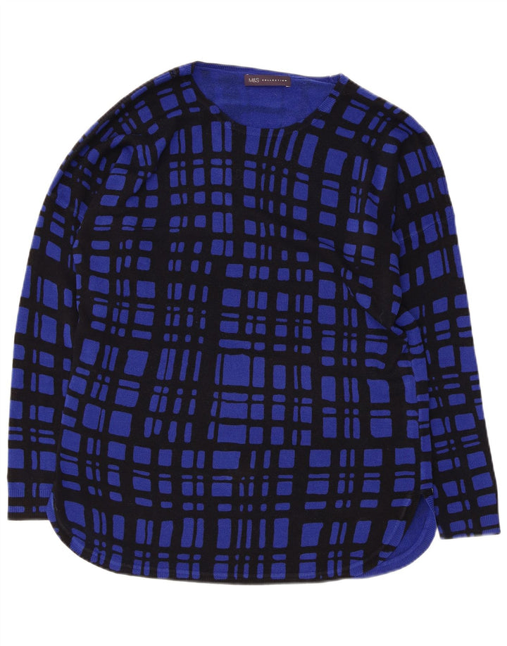 Suéter feminino MARKS & SPENCER com gola canoa UK 12 xadrez azul médio