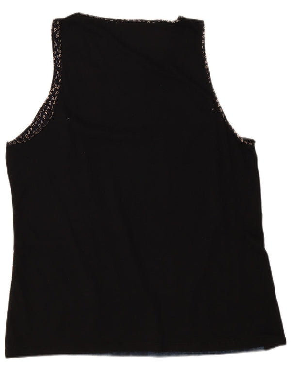 Blusa feminina sem mangas Ralph Lauren UK 14 grande preto paisley