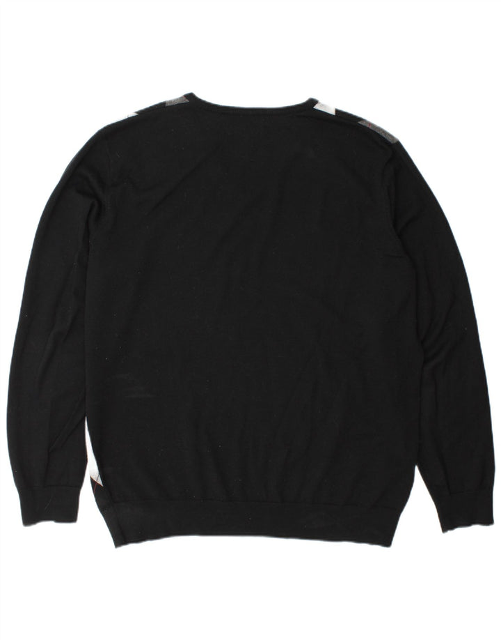 Fred Perry Suéter masculino com decote em V XL preto Argyle/lã diamante