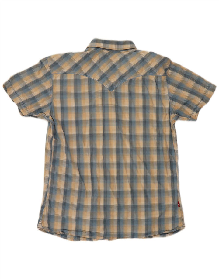 Camisa masculina de manga curta LEVI'S de algodão xadrez azul médio
