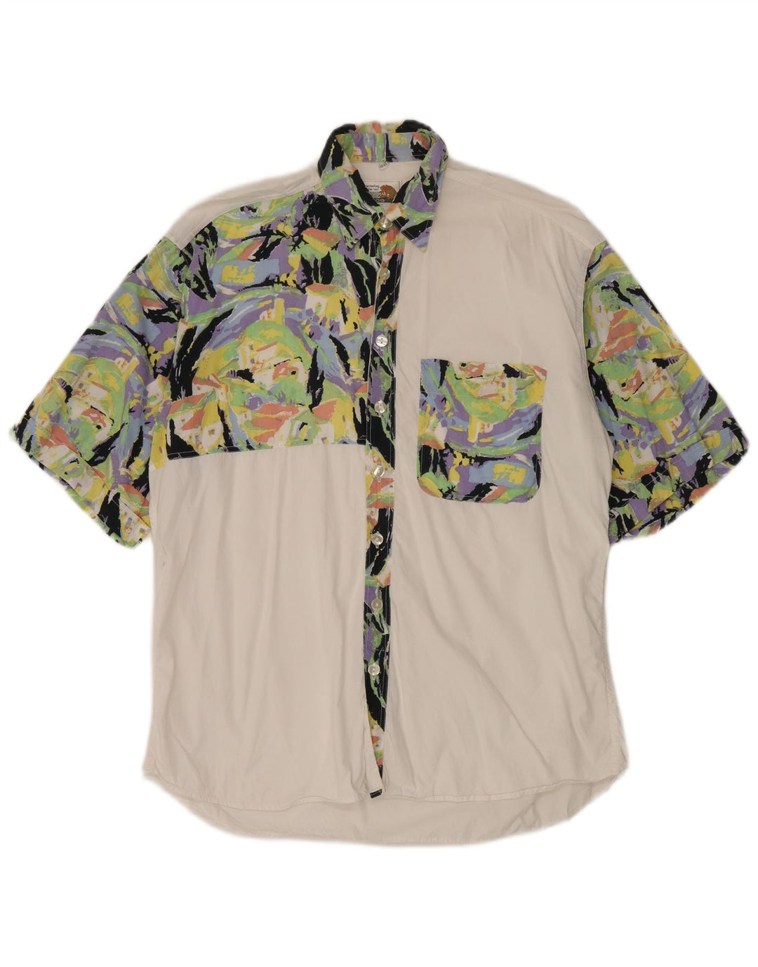 Camisa masculina de manga curta Le Frog tamanho 39 40 bloco colorido branco médio