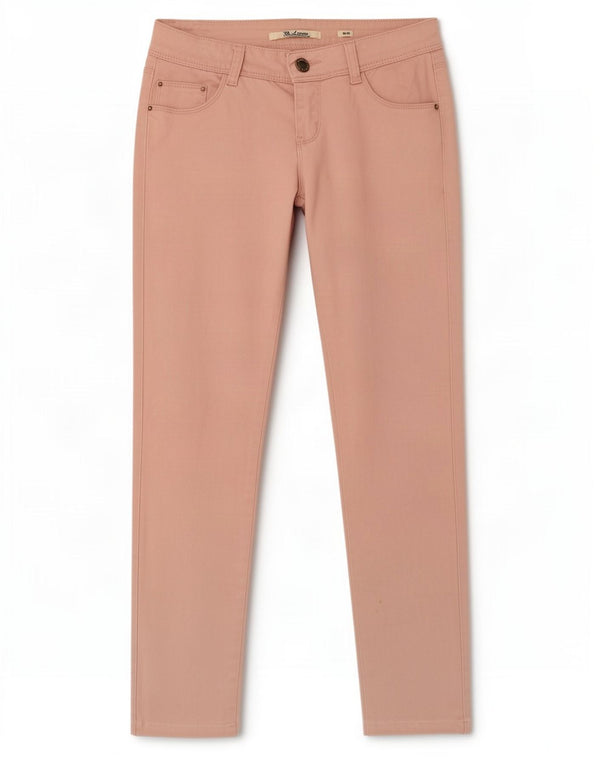 Calça feminina casual slim vintage médio W28 L27 algodão rosa