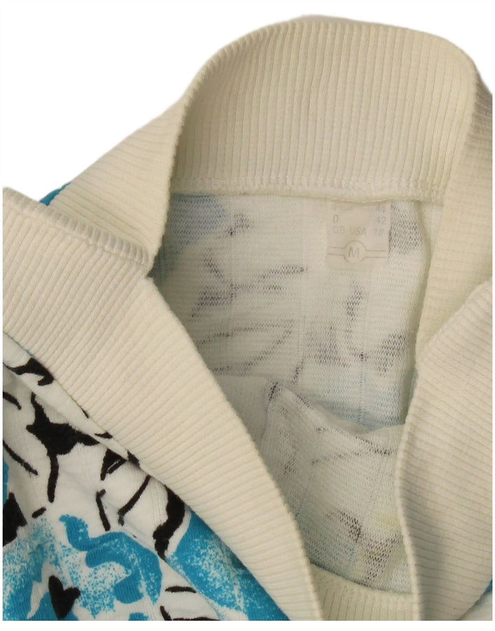 Suéter feminino VINTAGE com gola canoa Reino Unido 14 médio branco floral