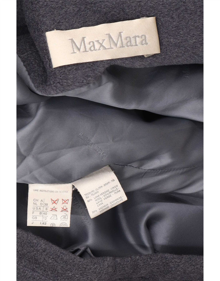 Jaqueta parka feminina com capuz grande Max Mara Reino Unido 12 lã virgem cinza médio