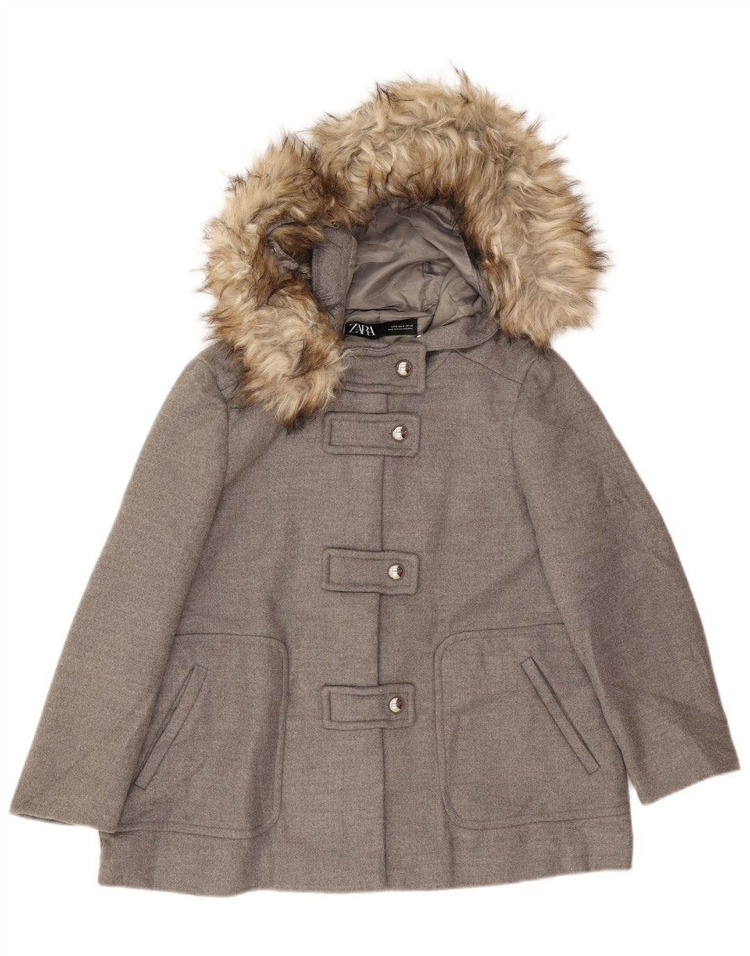 Sobretudo feminino Zara com capuz UK 14 Viscose cinza médio