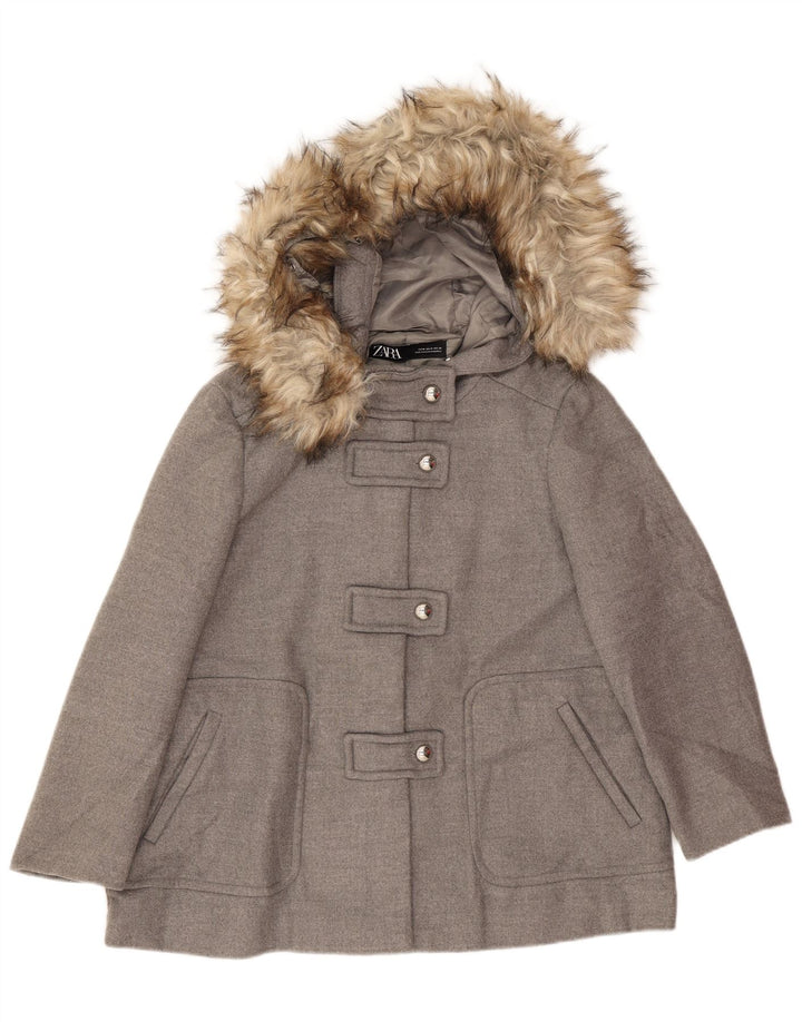 Sobretudo feminino Zara com capuz UK 14 Viscose cinza médio