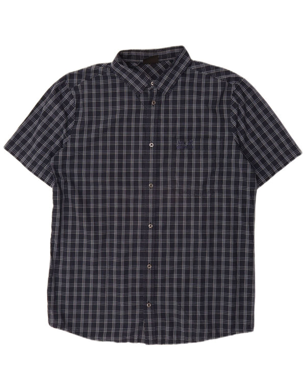 Camisa masculina de manga curta Jack Wolfskin Reino Unido 42 grande algodão xadrez azul marinho