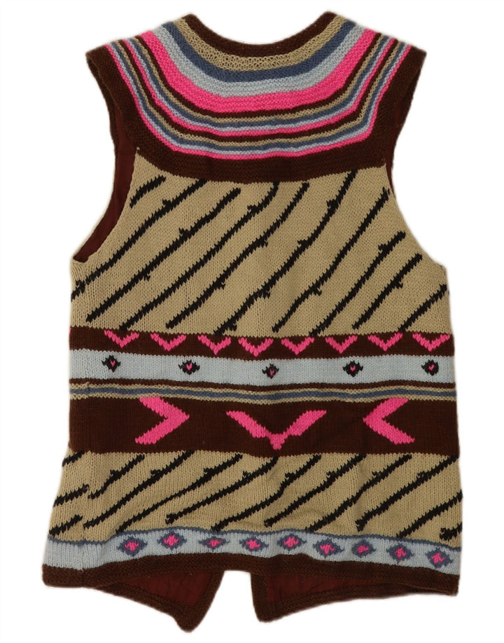 Suéter Cardigan Feminino Vintage Reino Unido 14 Médio Multicolorido Geométrico