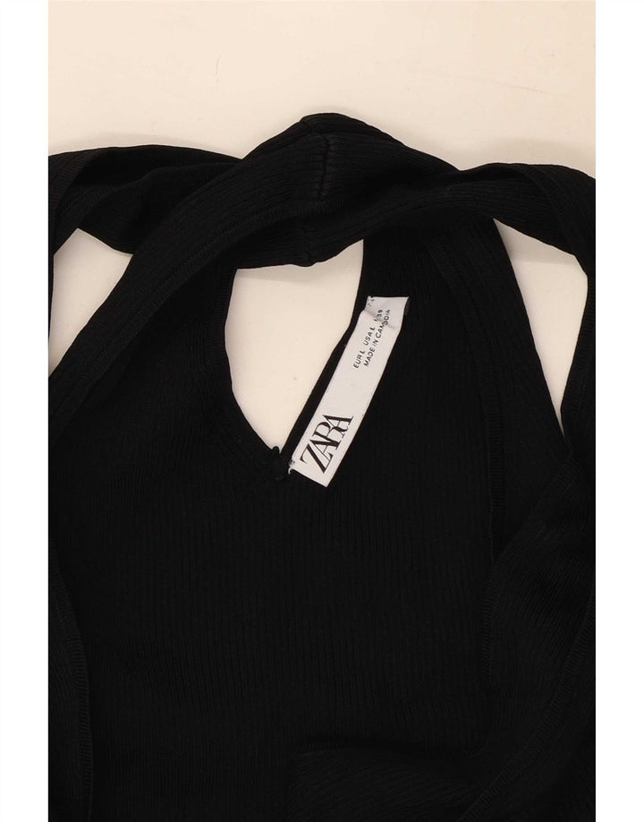 Zara Womens Crop Halter Top Reino Unido 14 Grande Preto