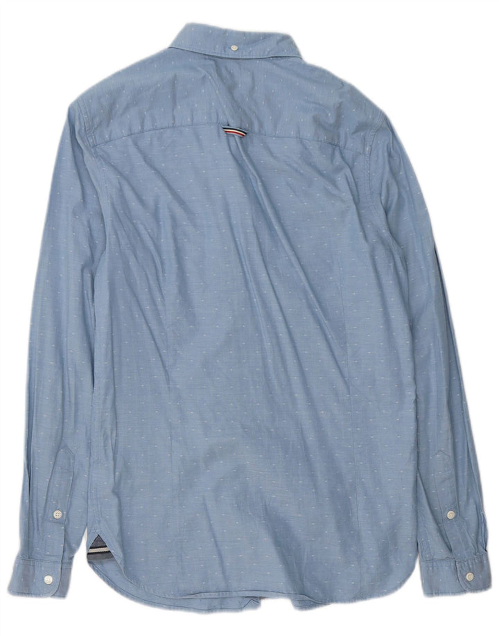 Camisa masculina Tommy Hilfiger pequena algodão manchado azul