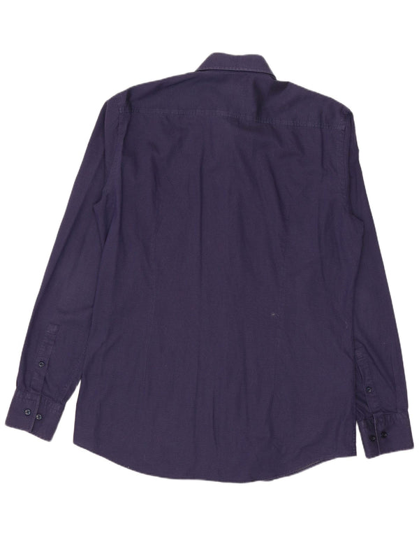 Hugo Boss Mens Slim Fit Camisa Tamanho 39 15 1/2 Médio Azul Marinho Manchado