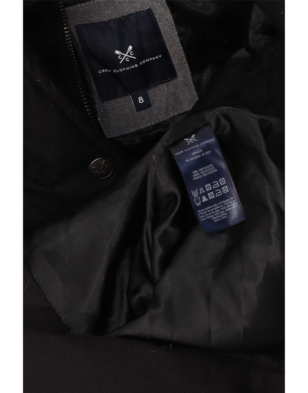 Casaco acolchoado com capuz feminino UK 8 pequeno poliéster preto pequeno da roupa da tripulação
