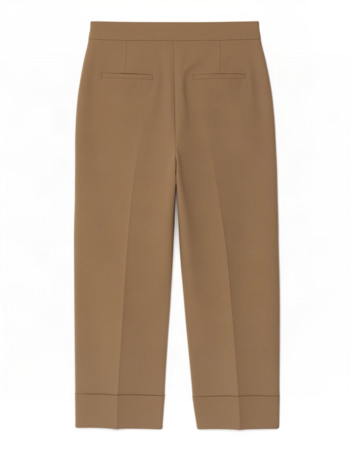 Zara Calça feminina reta de terno médio W28 L27 poliéster bege