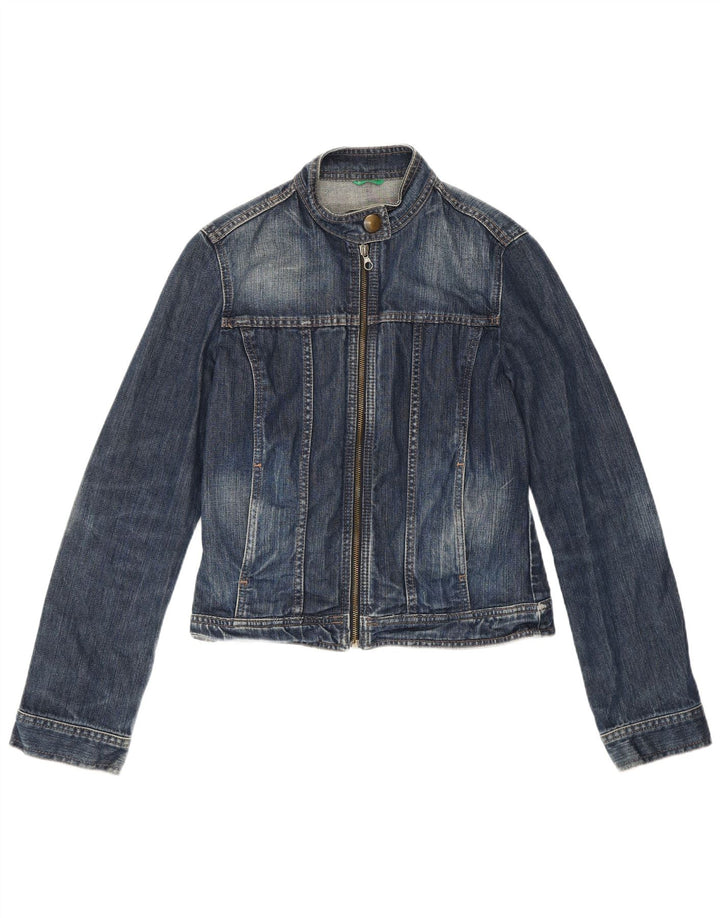 Jaqueta jeans feminina Benetton UK 8 pequeno algodão azul