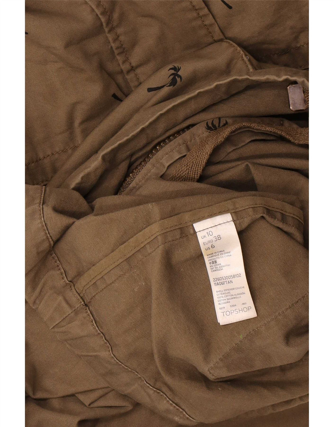Jaqueta utilitária feminina Topshop com padrão abstrato superdimensionado Reino Unido 10 pequena cáqui
