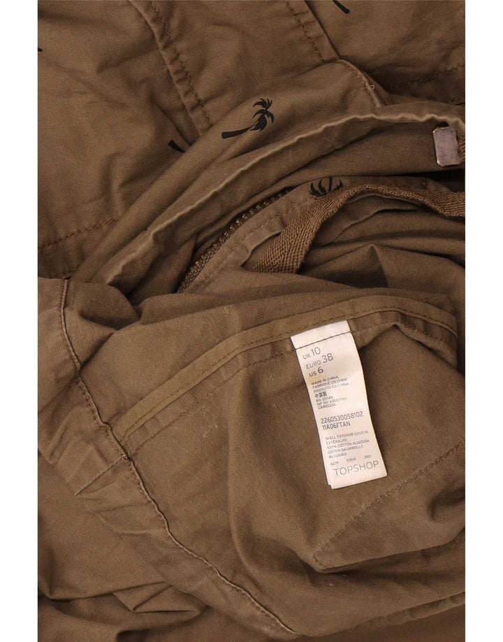 Jaqueta utilitária feminina Topshop com padrão abstrato superdimensionado Reino Unido 10 pequena cáqui