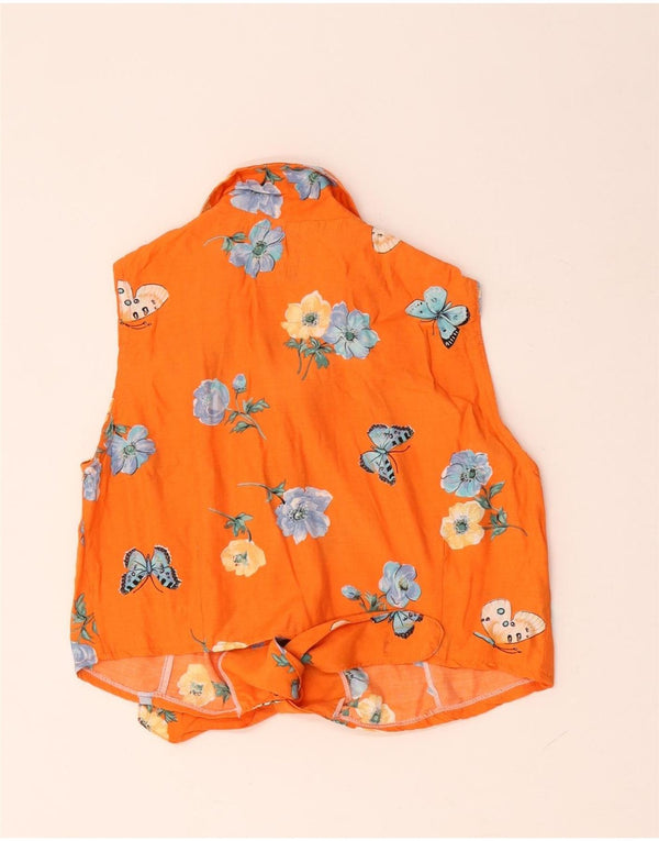Blusa feminina vintage sem mangas com corte IT 38 XS laranja floral