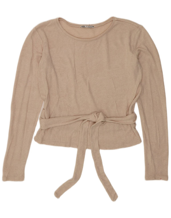 Zara Womens Crop Top Manga Longa Reino Unido 14 Médio Bege