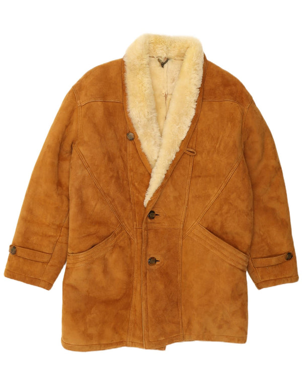 Sobretudo masculino vintage de shearling UK 40 grande shearling bege